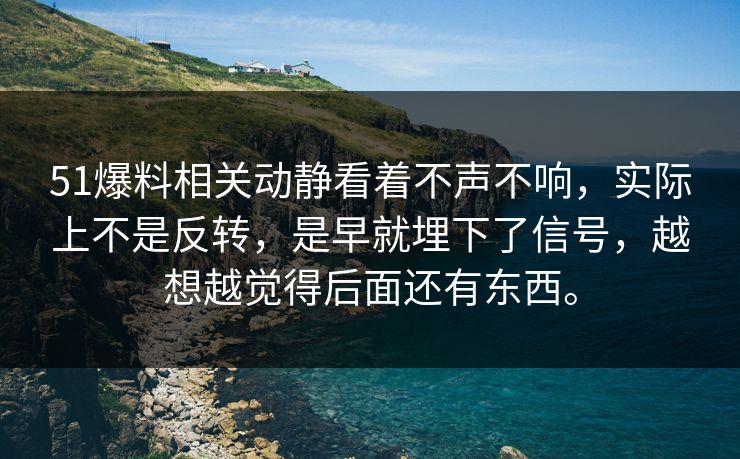 51爆料相关动静看着不声不响，实际上不是反转，是早就埋下了信号，越想越觉得后面还有东西。  第1张